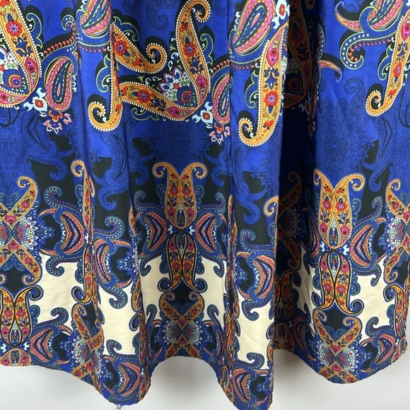 Mango Bohemian Paisley Floral Tie Waist A Line Pockets Maxi Skirt Small Blue - Picture 4 of 12